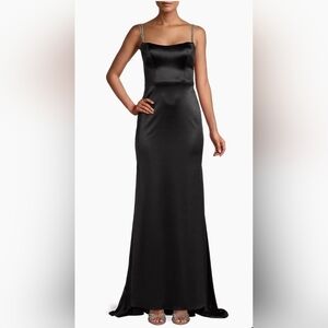 Mac Duggal Black Satin Gown with Embellished Straps